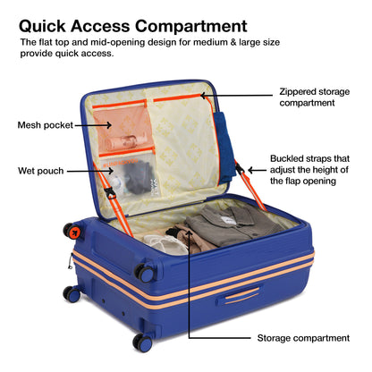 Nasher Miles Alexandria Hard-Sided Polypropylene TSA Lock Check-in Luggage 28 inch | 75cm | 8 Wheels Large Trolley Bag for Travel | Suitcase (Navy Blue Peach)