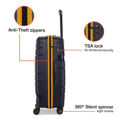 Nasher Miles Cannes Hard-sided Polypropylene Check-In Luggage Navy Blue Yellow 28 inch | 75 cm Large Trolley bag