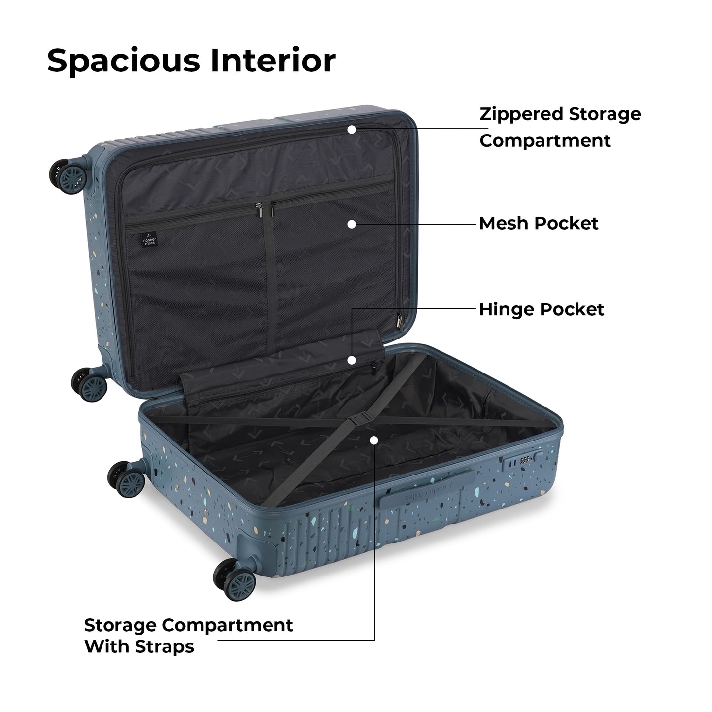 Nasher Miles Venice Hard-Sided Polycarbonate Check-in Terrazzo Printed Luggage 28 inch | 75cm | 8 Wheels Large Trolley Bag for Travel | Suitcase (Blue)