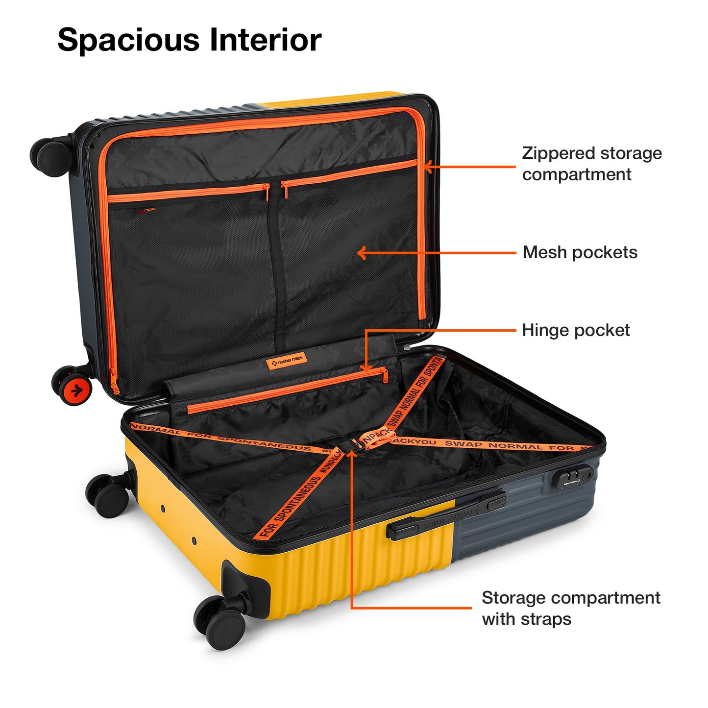 Nasher Miles Istanbul Hard-Sided ABS and PC Check-in Luggage 28 inch | 75cm | 8 Wheels Large Trolley Bag for Travel | Suitcase (Yellow Grey)