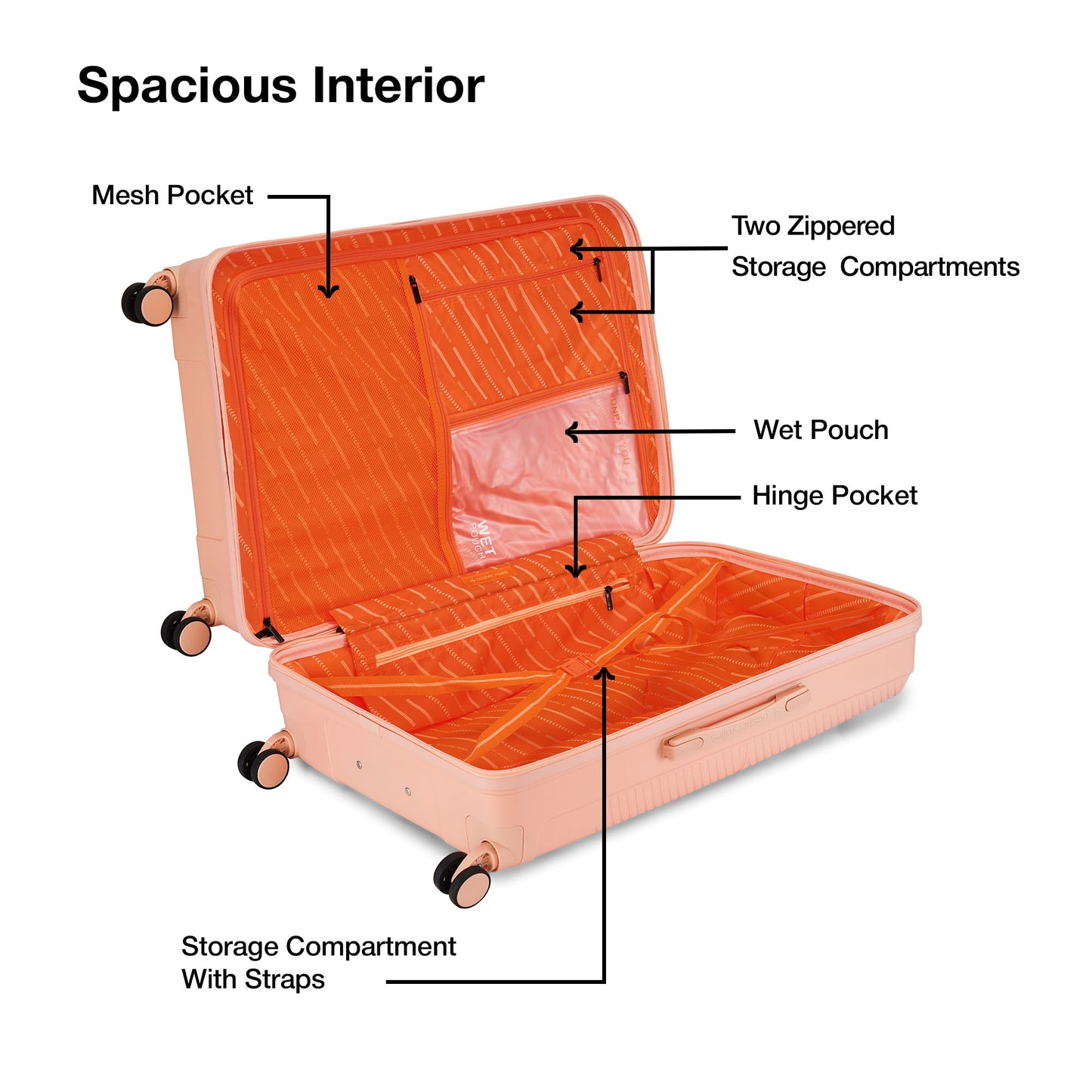 Nasher Miles Hawaii TSA Lock and Anti-Theft Hard-Sided Polypropylene Check-in Luggage Peach 28 inch |75 Trolley Bag | Suitcase