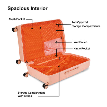 Nasher Miles Hawaii TSA Lock and Anti-Theft Hard-Sided Polypropylene Check-in Luggage Peach 28 inch |75 Trolley Bag | Suitcase