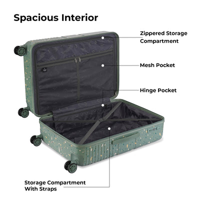 Nasher Miles Venice Hard-Sided Polycarbonate Check-in Terrazzo Printed Luggage 28 inch | 75cm | 8 Wheels Large Trolley Bag for Travel | Suitcase (Green)