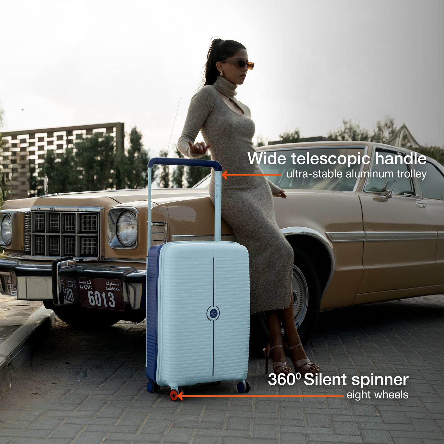 Nasher Miles Dubai TSA Lock Hard-Sided Polypropylene Check-in Luggage 24 inch | 65cm | 8 Wheels Medium Trolley Bag for Travel | Suitcase (Green Navy Blue)