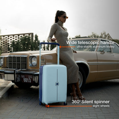 Nasher Miles Dubai TSA Lock Hard-Sided Polypropylene Check-in Luggage 24 inch | 65cm | 8 Wheels Medium Trolley Bag for Travel | Suitcase (Green Navy Blue)