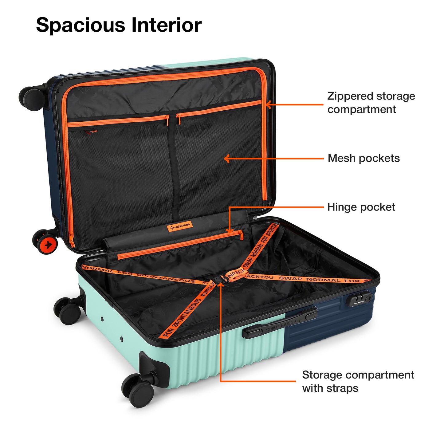 Nasher Miles Istanbul Hard-Sided ABS and PC Check-in Luggage 24 inch | 65cm | 8 Wheels Medium Trolley Bag for Travel | Suitcase (Teal Dark Blue)