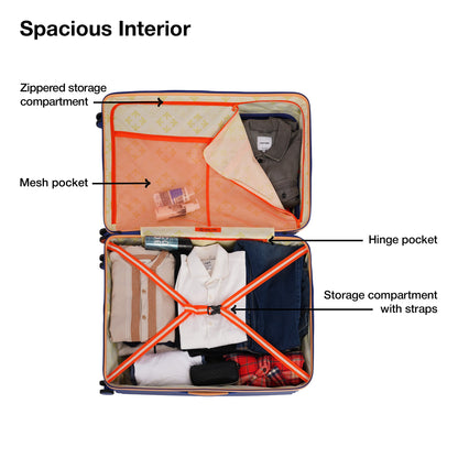 Nasher Miles Alexandria Hard-Sided Polypropylene TSA Lock Check-in Luggage 28 inch | 75cm | 8 Wheels Large Trolley Bag for Travel | Suitcase (Navy Blue Peach)