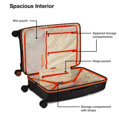 Nasher Miles Cannes Hard-sided Polypropylene Check-In Luggage Black Orange 28 inch | 75 cm Large Trolley bag