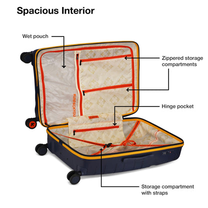 Nasher Miles Cannes Hard-sided Polypropylene Check-In Luggage Navy Blue Yellow 28 inch | 75 cm Large Trolley bag