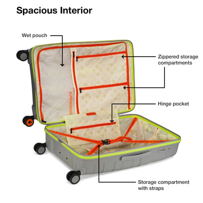 Nasher Miles Cannes Hard-sided Polypropylene Check-In Luggage Grey Neon Green 28 inch | 75 cm Large Trolley bag