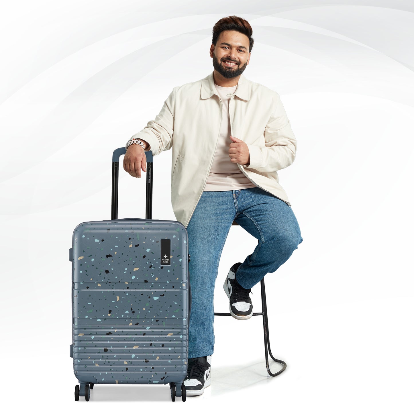 Nasher Miles Venice Hard-Sided Polycarbonate Check-in Terrazzo Printed Luggage 28 inch | 75cm | 8 Wheels Large Trolley Bag for Travel | Suitcase (Blue)