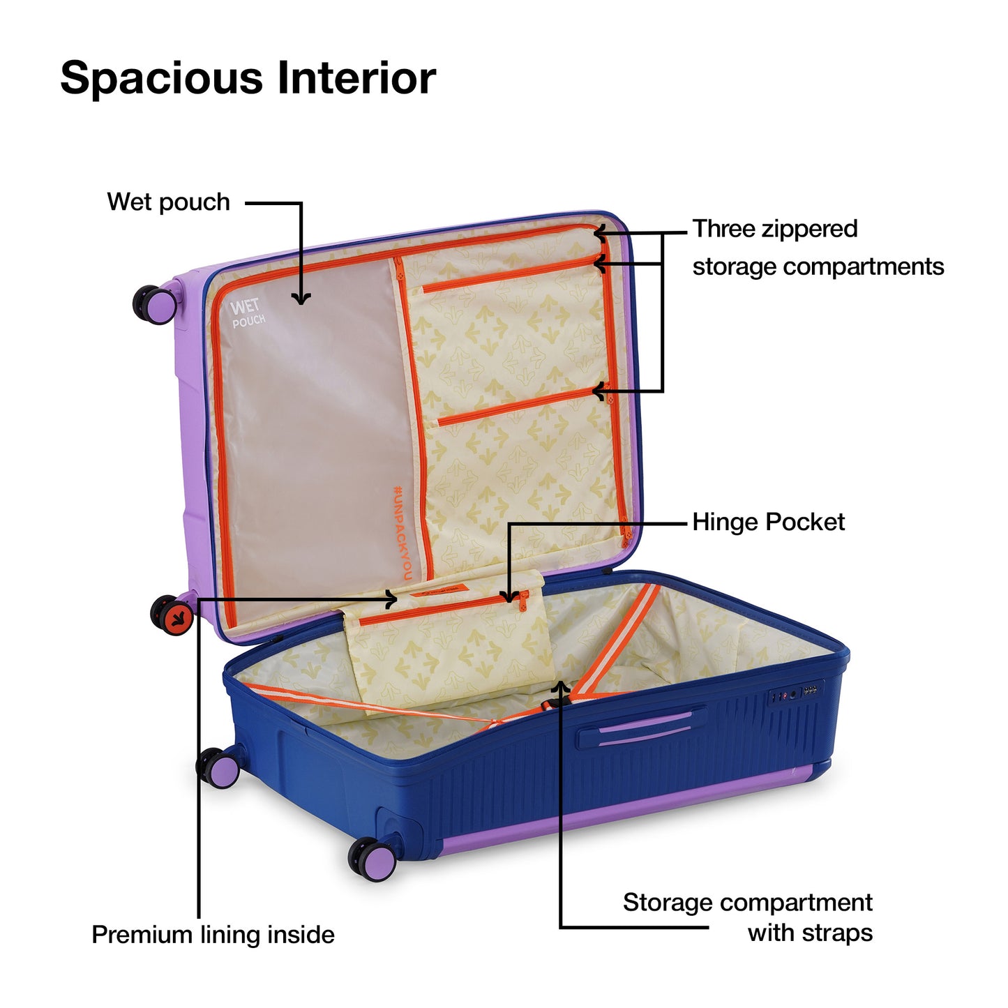 Nasher Miles Dubai TSA Lock Hard-Sided Polypropylene Check-in Luggage 28 inch | 75cm | 8 Wheels Small Trolley Bag for Travel | Suitcase (Lavender Navy Blue)