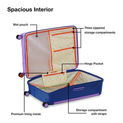Nasher Miles Dubai TSA Lock Hard-Sided Polypropylene Check-in Luggage 28 inch | 75cm | 8 Wheels Small Trolley Bag for Travel | Suitcase (Lavender Navy Blue)