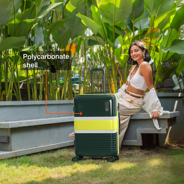 Nasher Miles Mexico Hard-Sided Polycarbonate Check-in Luggage Dark Green And Lime 24 inch |65 Trolley Bag