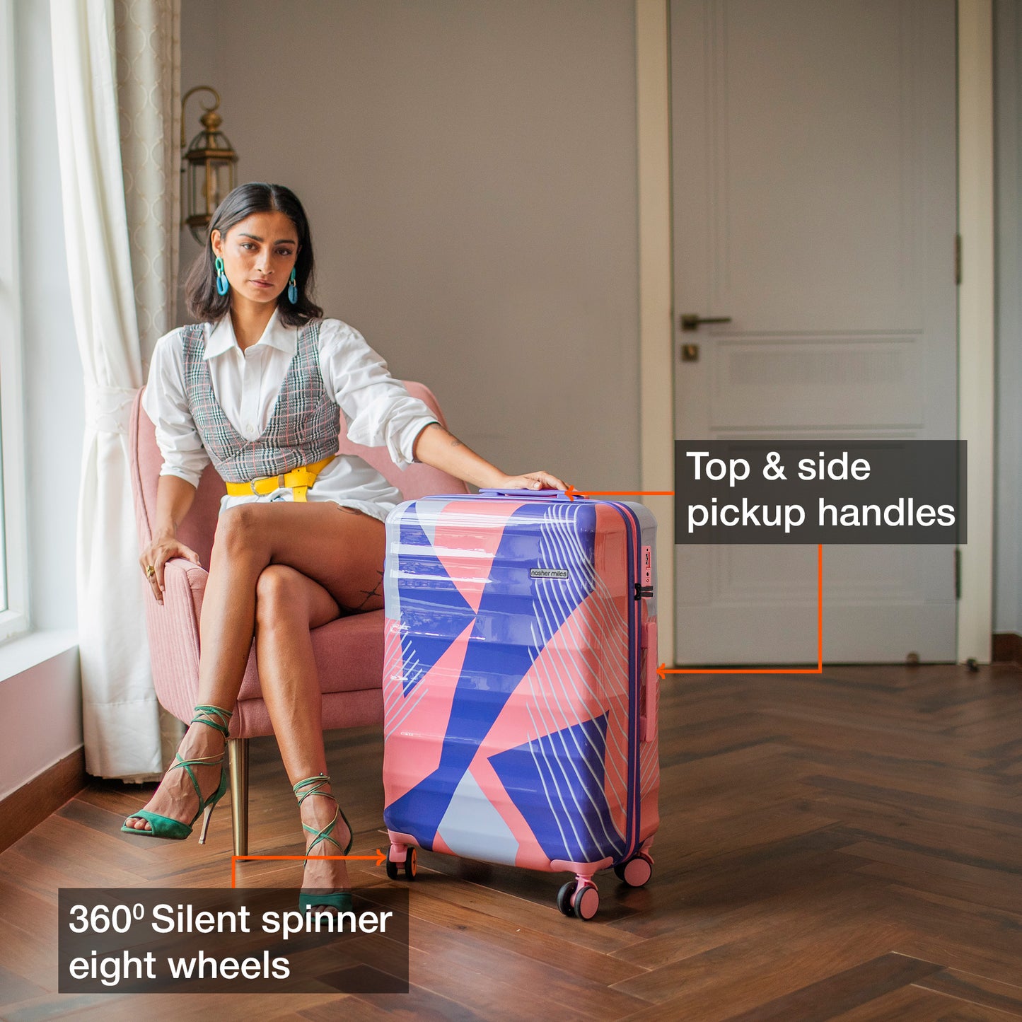 Nasher Miles Chicago Hard-Sided Polycarbonate Printed Check-in Luggage Pink Grey 28 inch (75) Trolley Bag