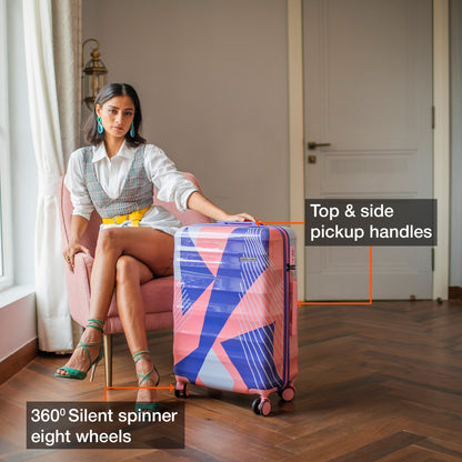 Nasher Miles Chicago Hard-Sided Polycarbonate Printed Check-in Luggage Pink Grey 28 inch (75) Trolley Bag