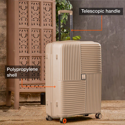 Nasher Miles Singapore Hard-Sided Polypropylene Check-in Luggage Champagne 28 inch |75 Trolley Bag
