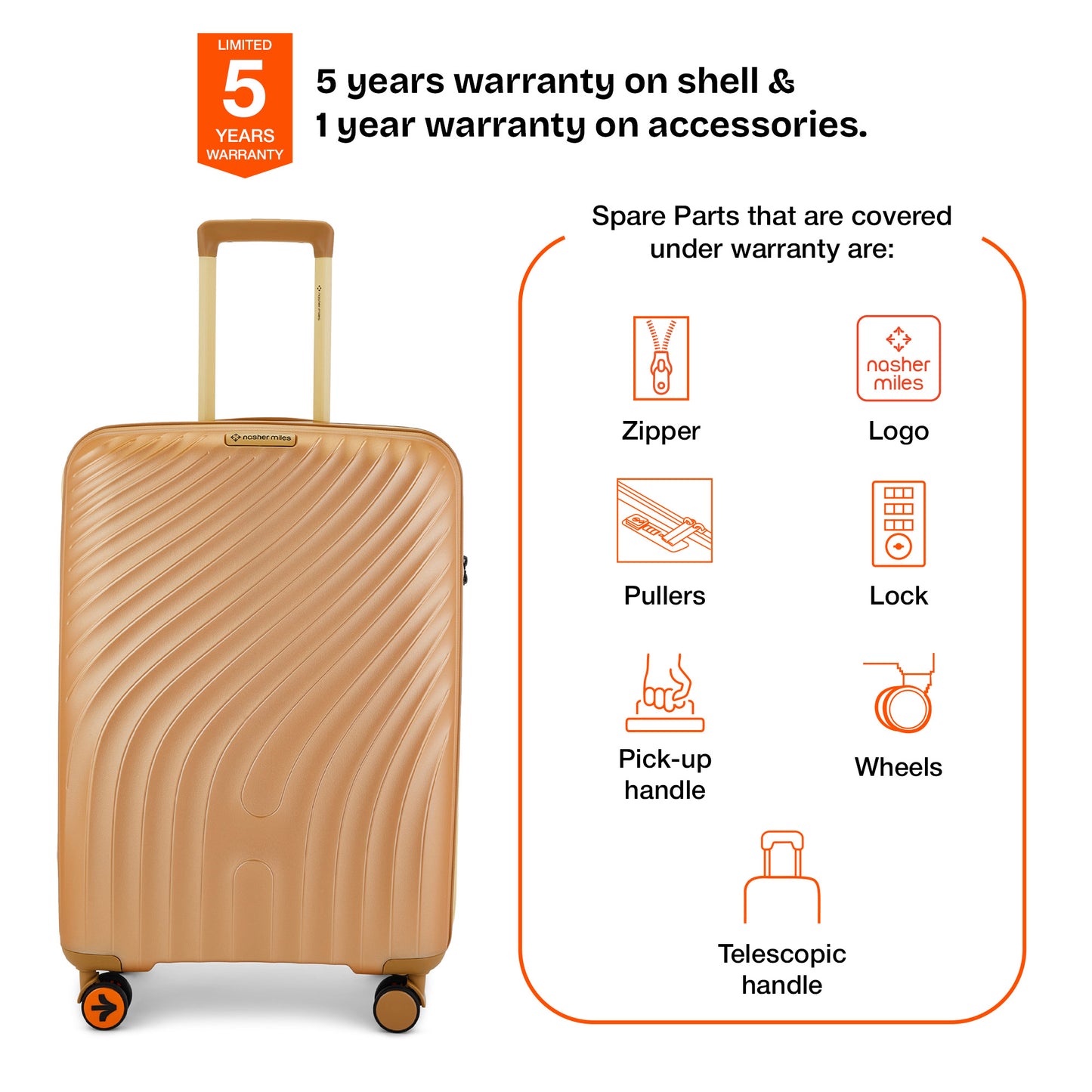 Nasher Miles Capri Hard-Sided Polypropylene Check-in Luggage 28 inch | 75cm | 8 Wheels Large Trolley Bag for Travel | Suitcase (Champagne & RoseGold)