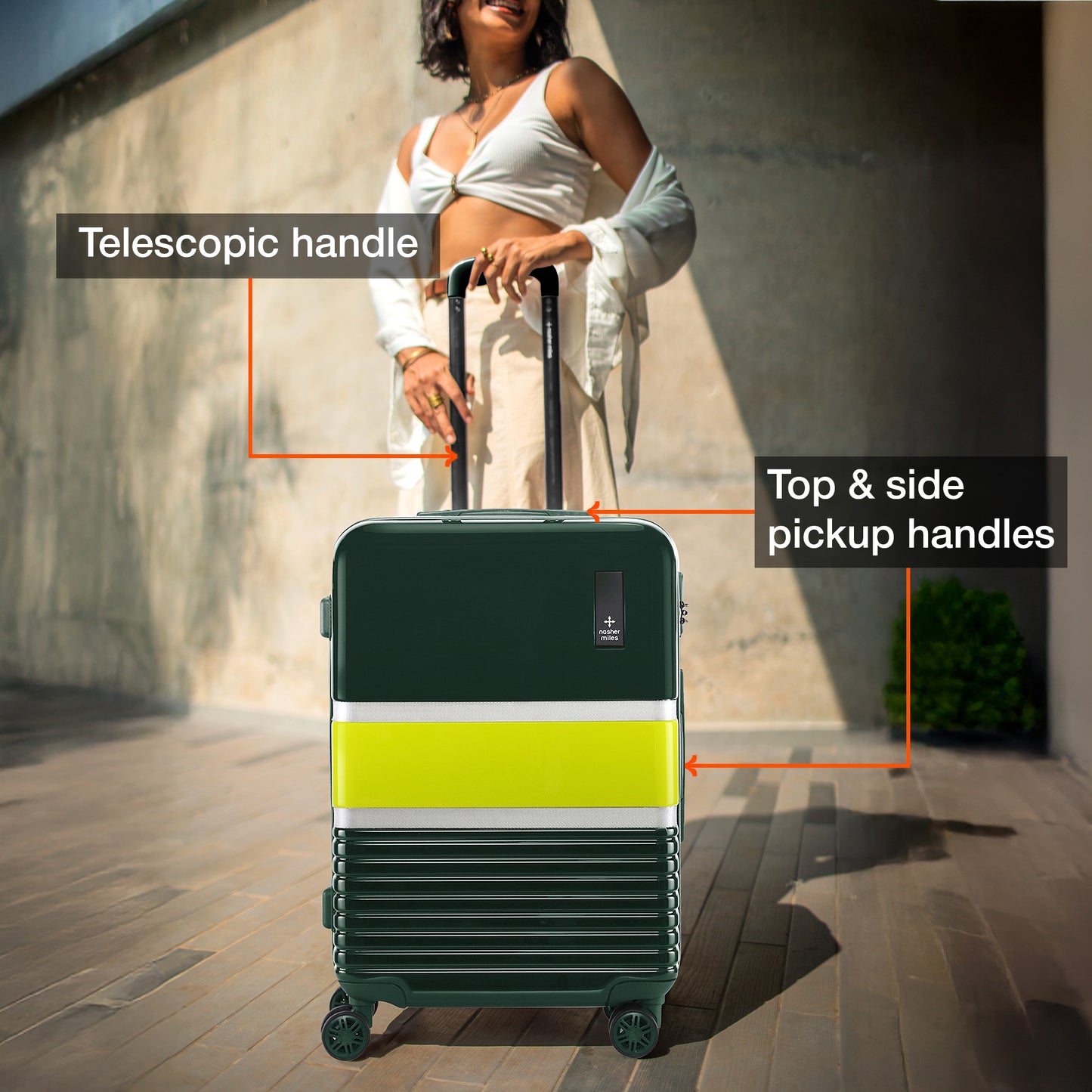 Nasher Miles Mexico Hard-Sided Polycarbonate Check-in Luggage Dark Green And Lime 24 inch |65 Trolley Bag