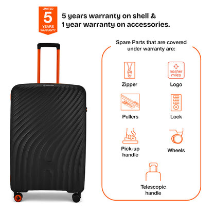 Nasher Miles Capri Hard-Sided Polypropylene Check-in Luggage 28 inch | 75cm | 8 Wheels Large Trolley Bag for Travel | Suitcase (Black & Orange)