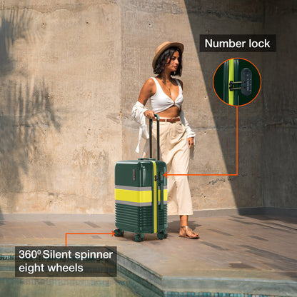 Nasher Miles Mexico Hard-Sided Polycarbonate Check-in Luggage Dark Green And Lime 24 inch |65 Trolley Bag