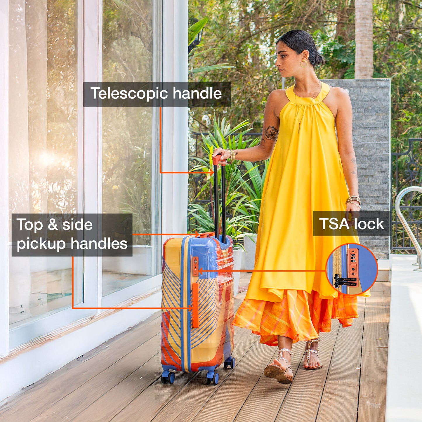 Nasher Miles Chicago Hard-Sided Polycarbonate Printed Check-in Luggage Orange Blue 28 inch (75) Trolley Bag