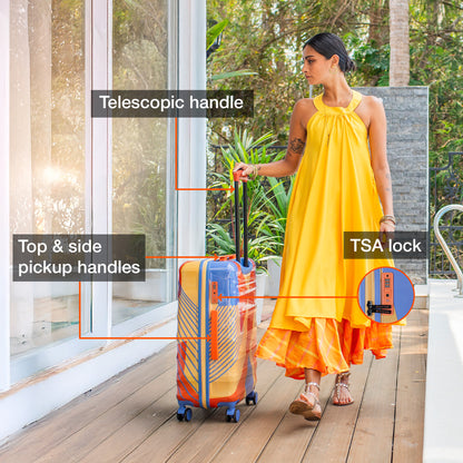 Nasher Miles Chicago Hard-Sided Polycarbonate Printed Check-in Luggage Orange Blue 28 inch (75) Trolley Bag