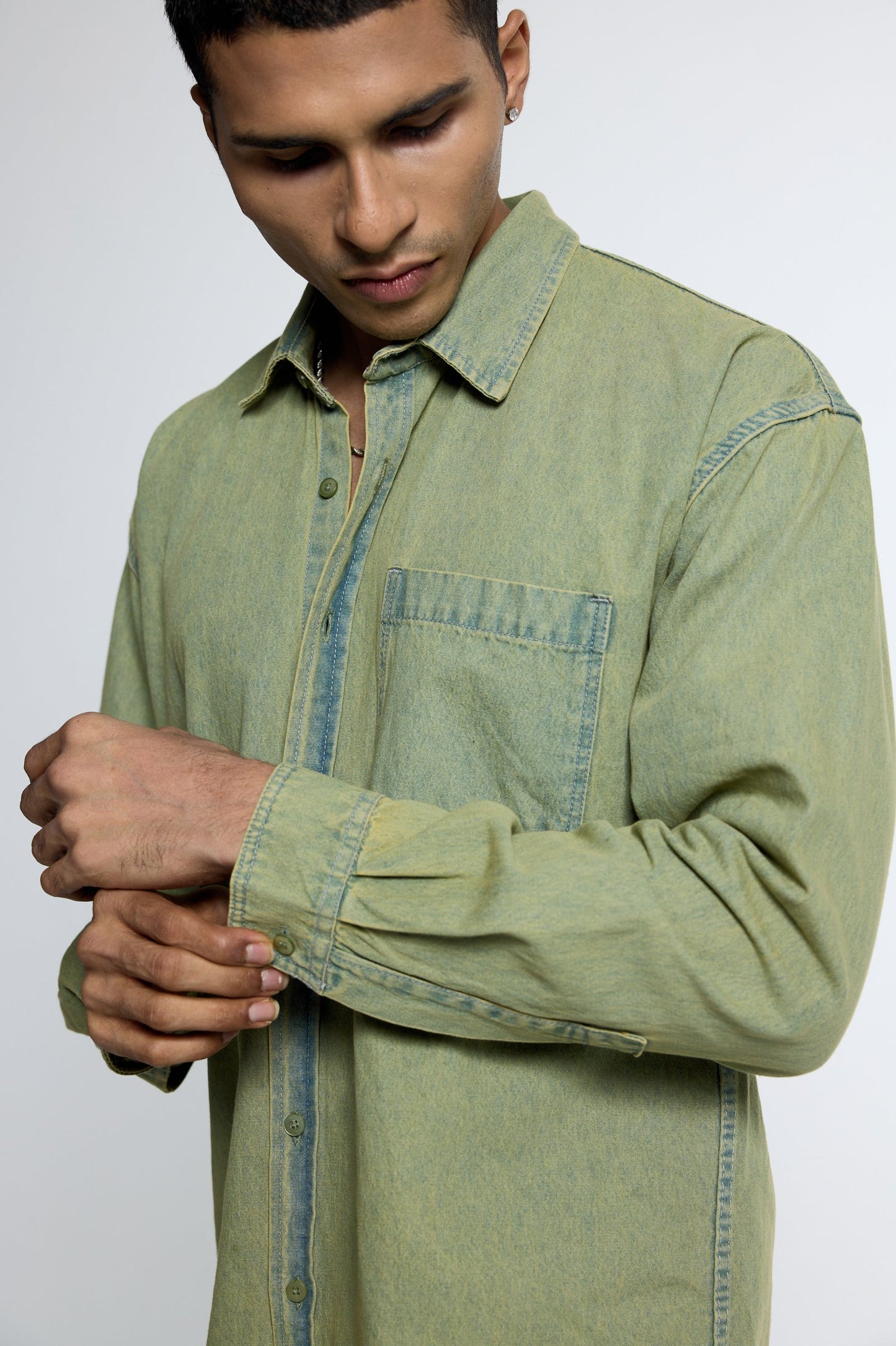 Washed Olive Denim Shirt