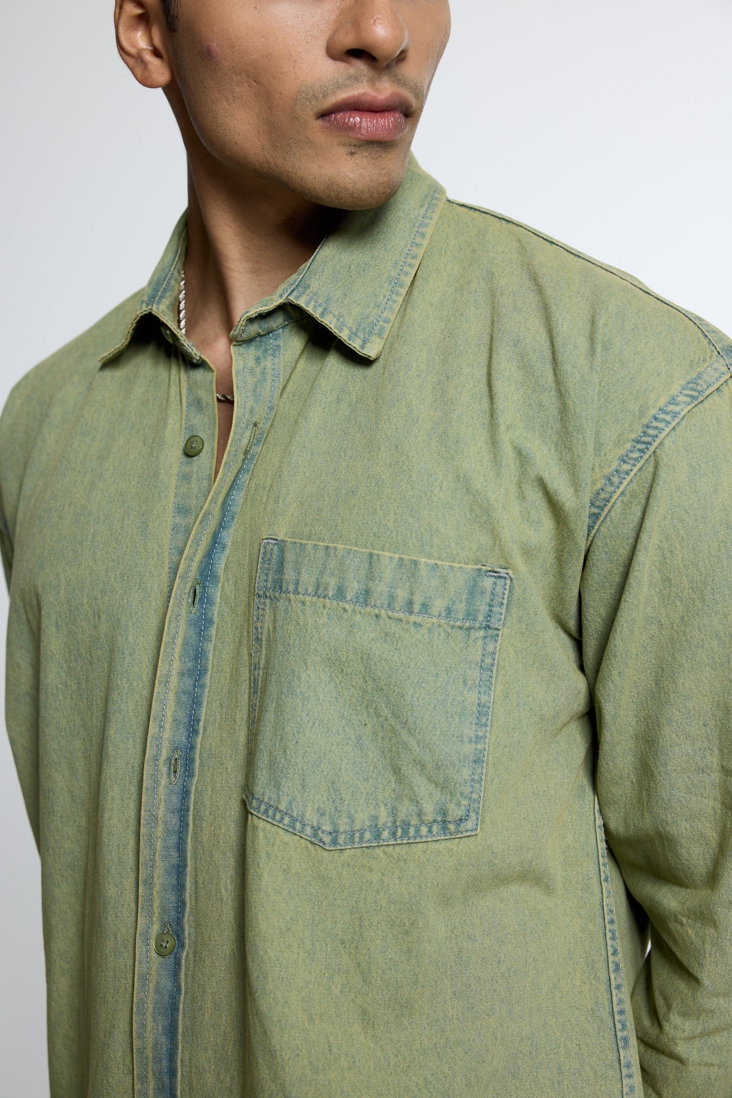 Washed Olive Denim Shirt