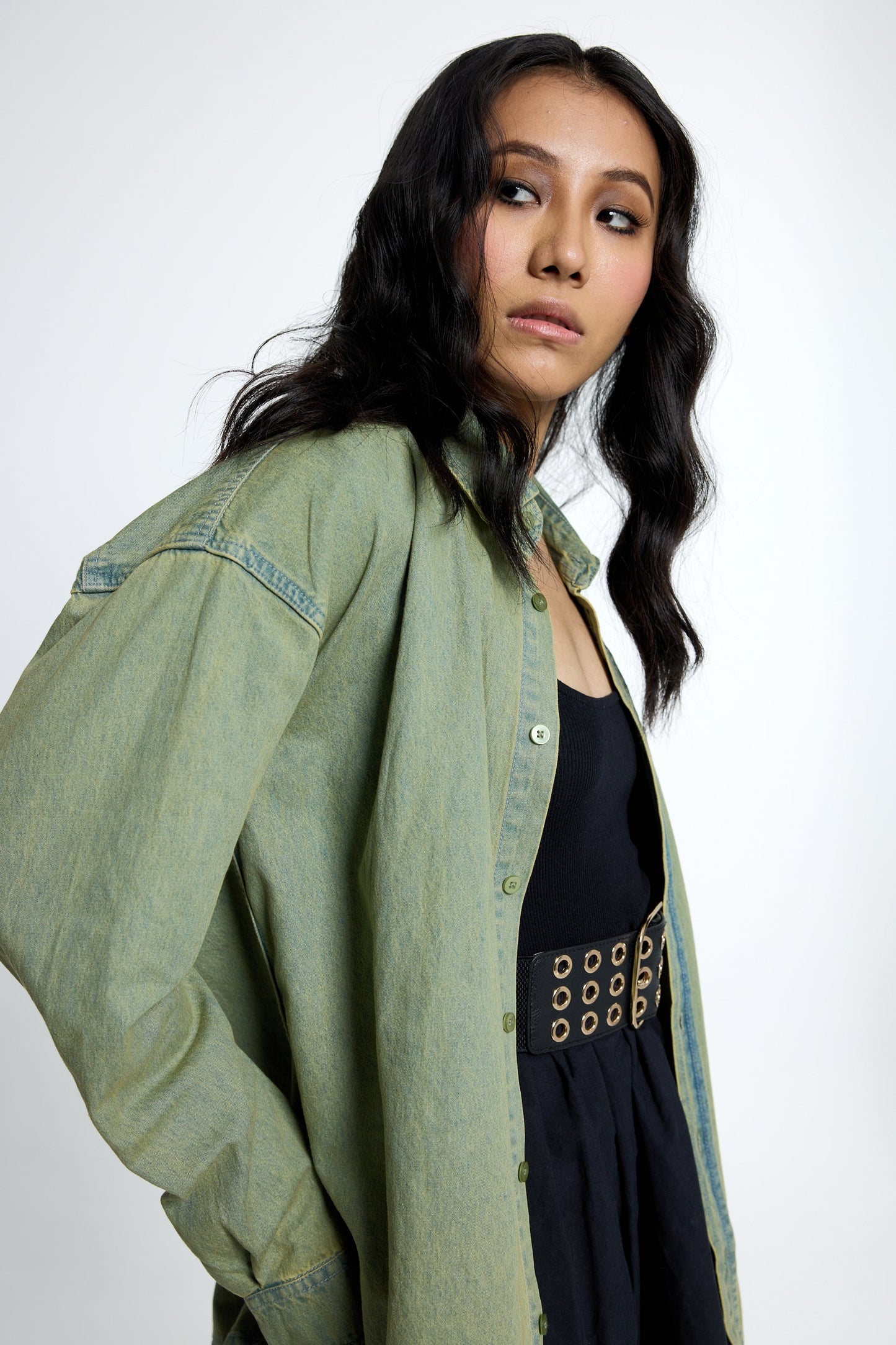 Washed Olive Denim Shirt