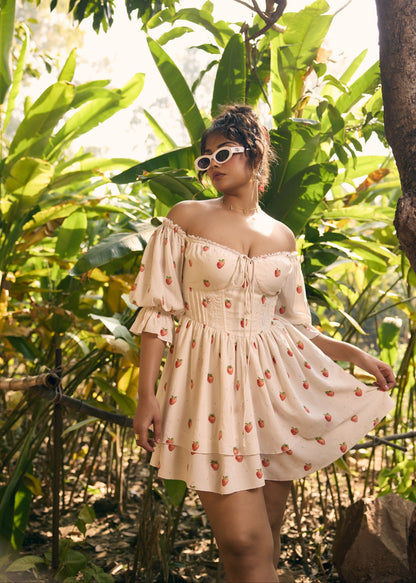 Lillibeth White Strawberry Printed Mini Dress