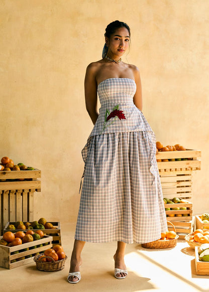 Maple Ruffled and Check Embroidered Top