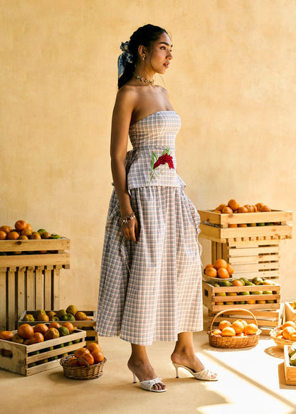 Maple Ruffled and Check Embroidered Top