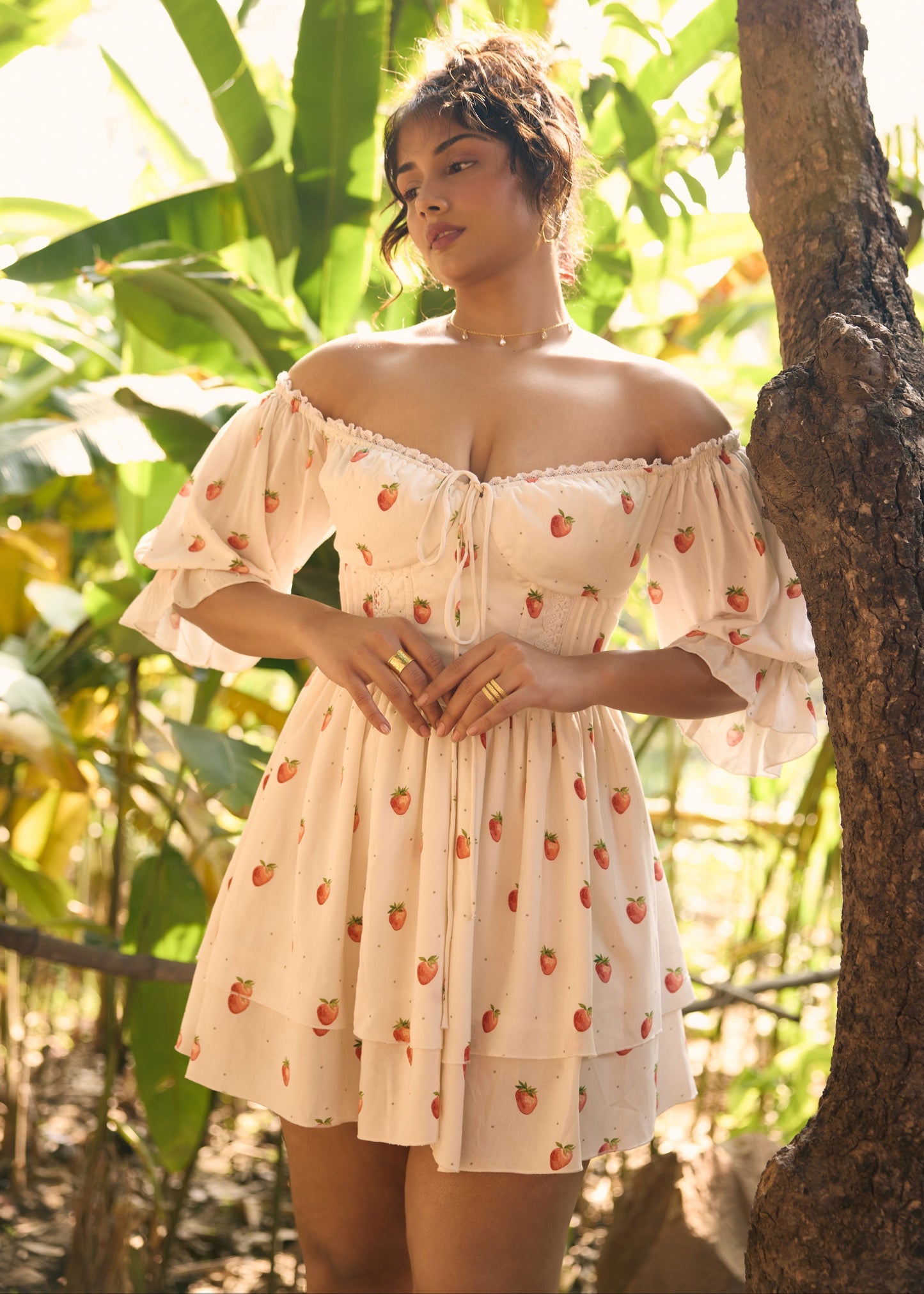 Lillibeth White Strawberry Printed Mini Dress