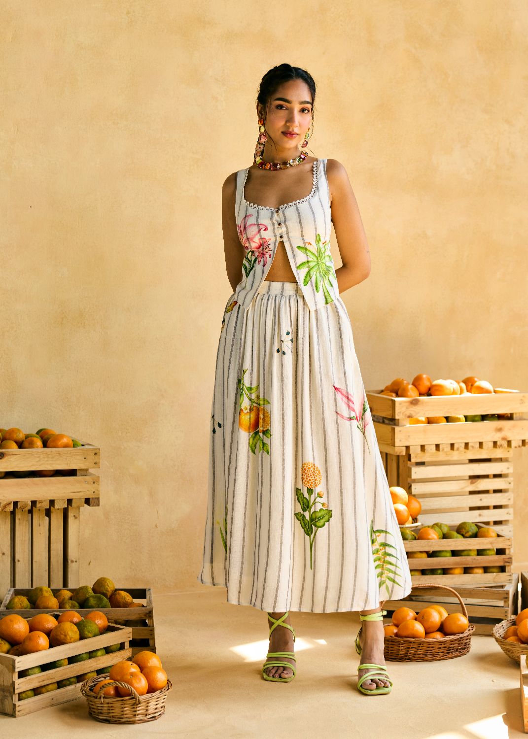 Garden Stripe Gathered Skirt