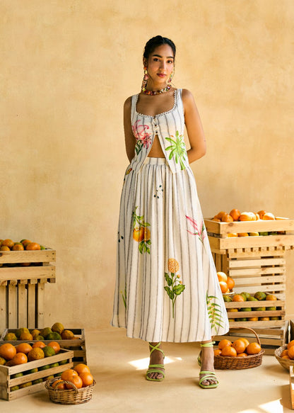 Garden Stripe Gathered Skirt