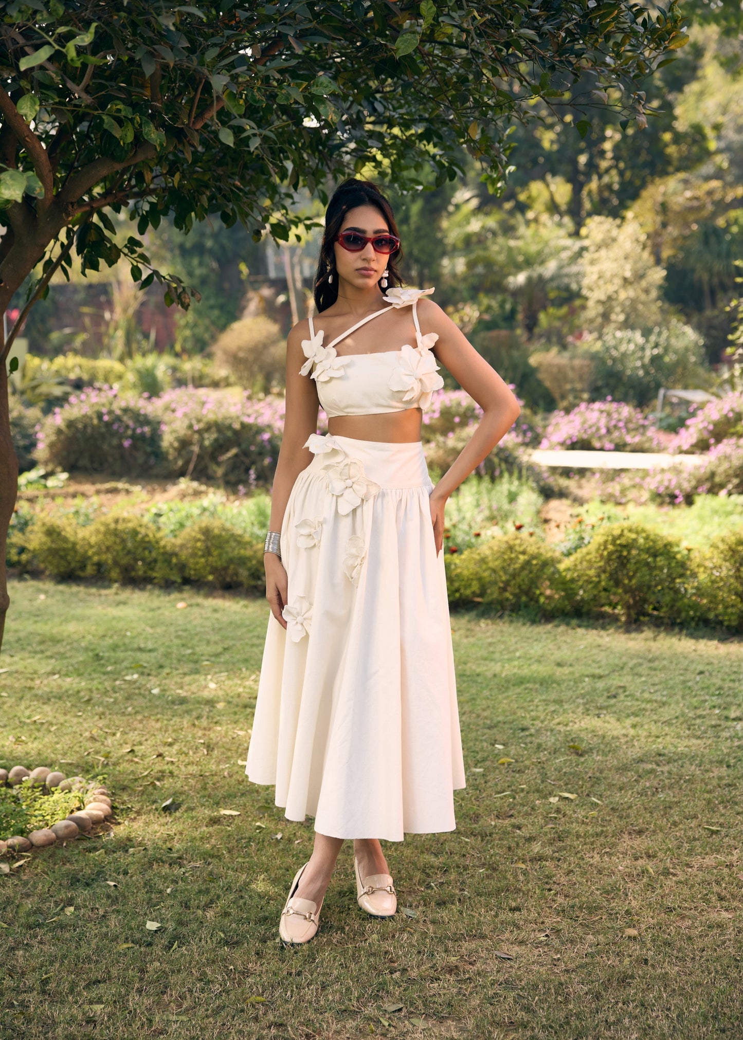 Sharla White 3D Flowers Maxi Skirt