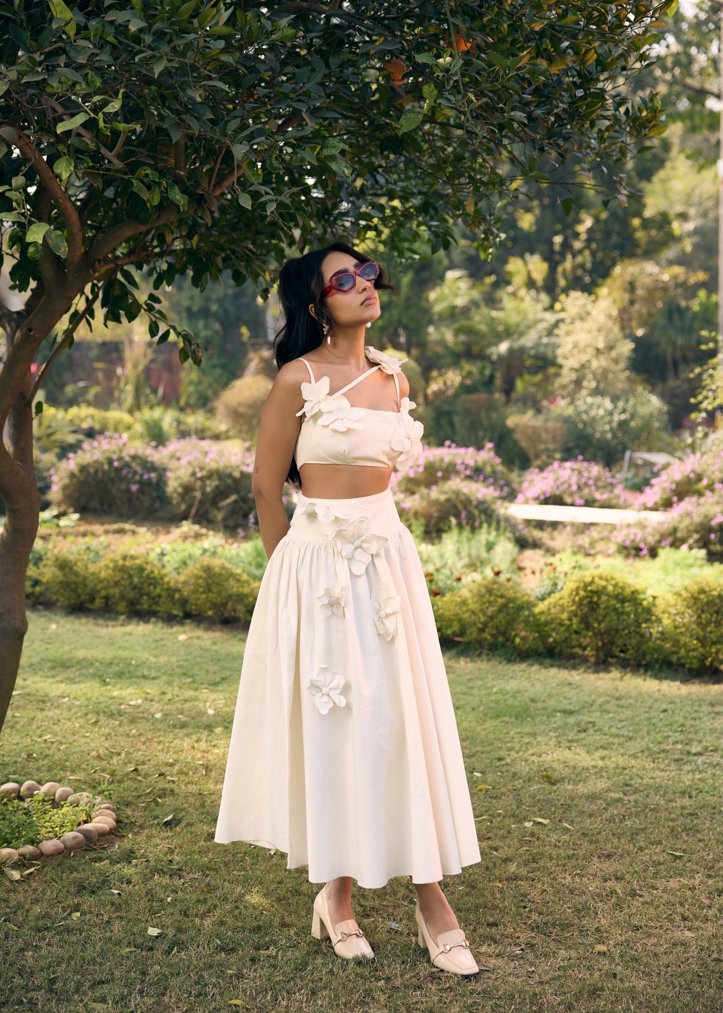 Sharla White 3D Flowers Maxi Skirt