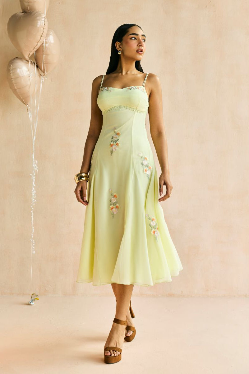 Buttercup Embroidered Godet Midi Dress