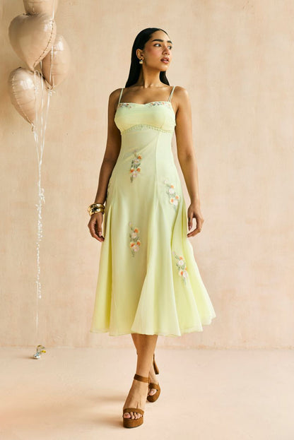 Buttercup Embroidered Godet Midi Dress