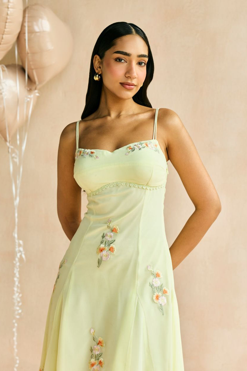 Buttercup Embroidered Godet Midi Dress