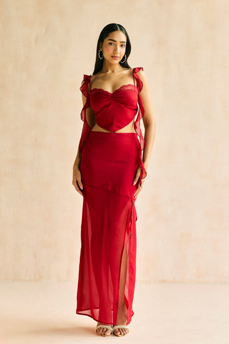 Crimson Slit Midaxi Skirt