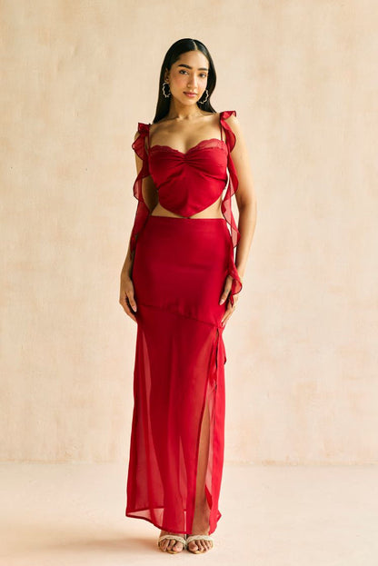 Crimson Slit Midaxi Skirt