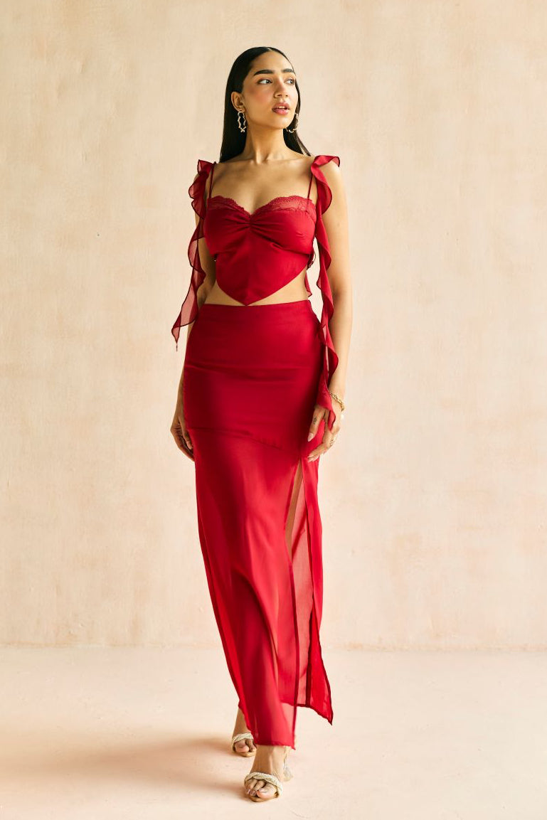 Crimson Slit Midaxi Skirt