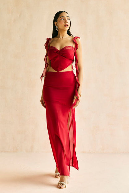 Crimson Slit Midaxi Skirt