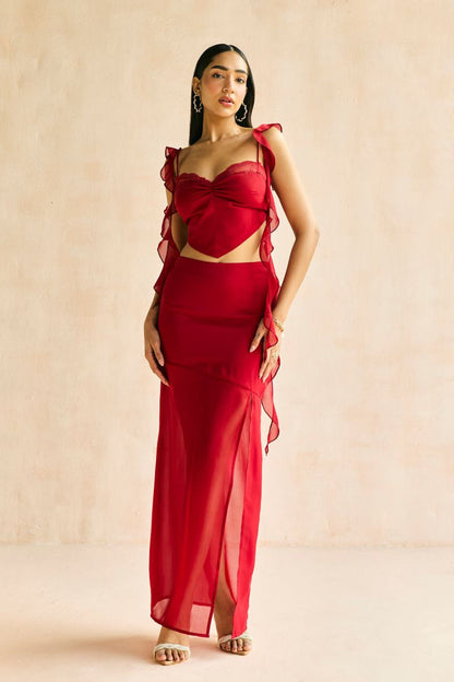 Crimson Slit Midaxi Skirt
