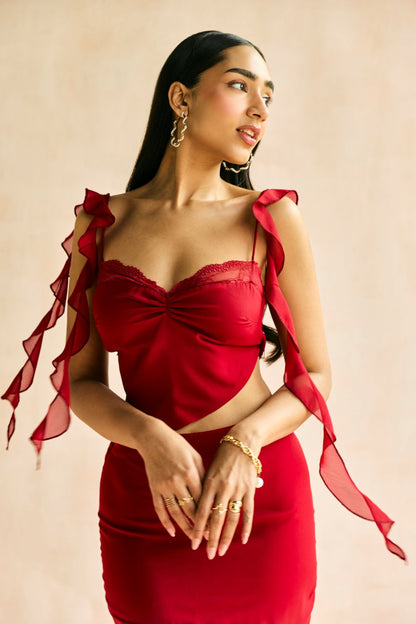 Crimson Muse Ruffled Top