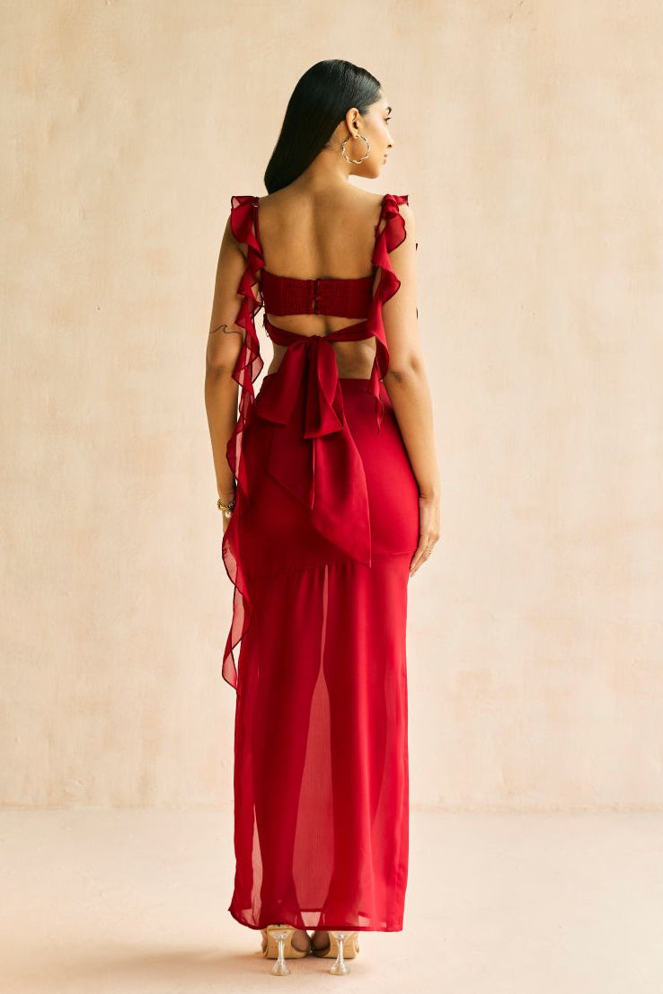 Crimson Slit Midaxi Skirt