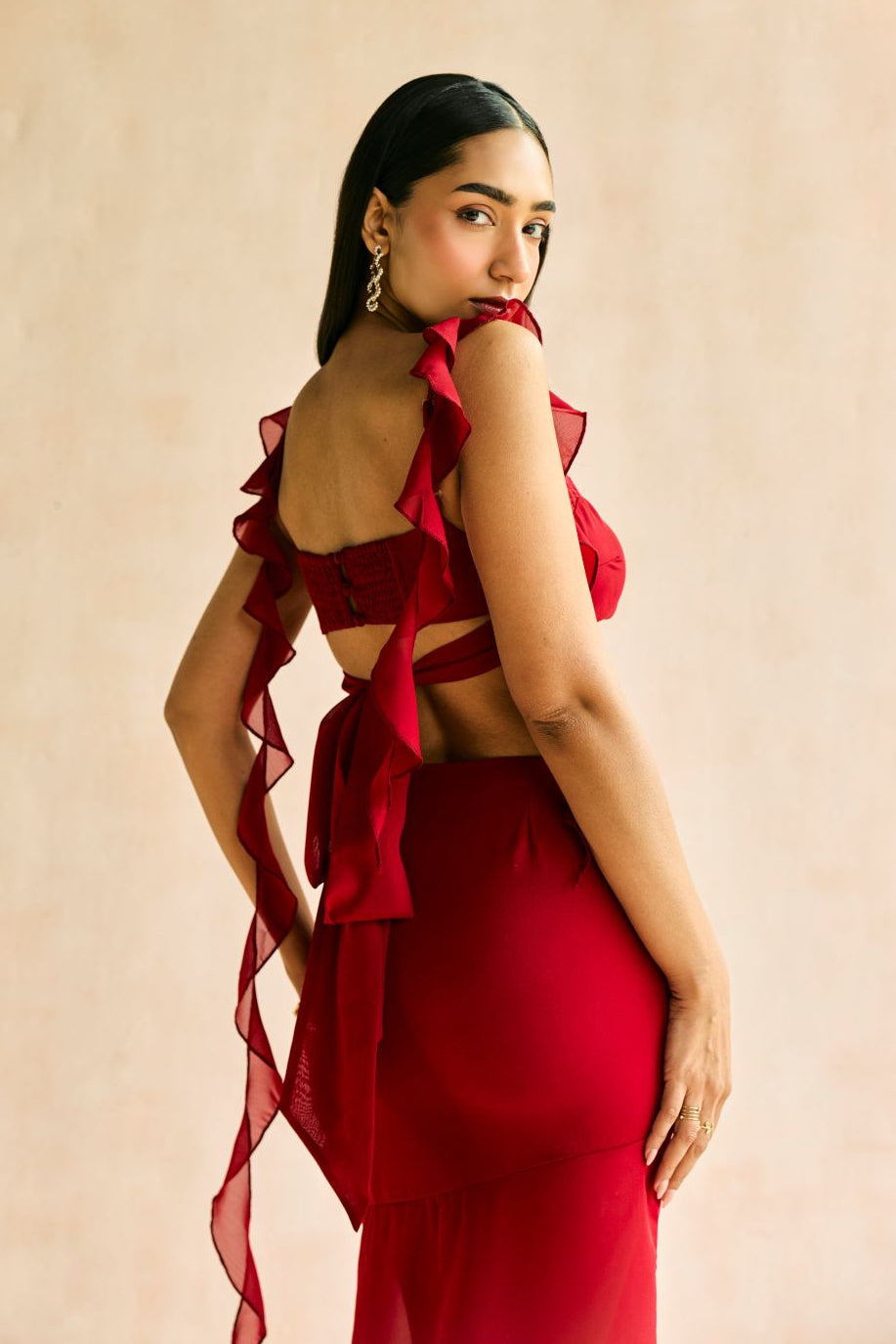 Crimson Muse Ruffled Top