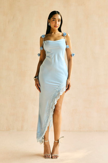 Orchid Blue Satin Asymmetric Dress